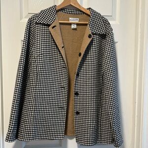 Pendleton reversible houndstooth/camel wool knit jacket